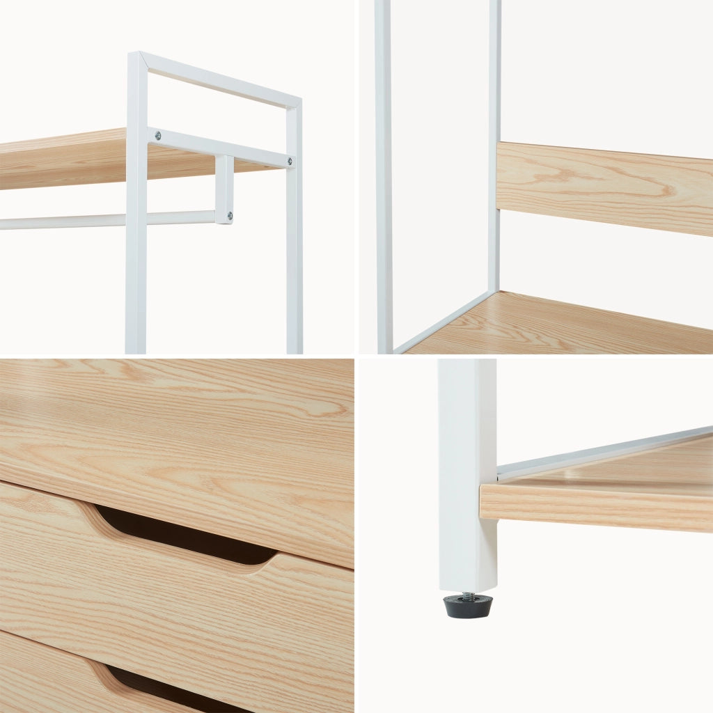 Organizzatore Guardaroba Larem Mobile Porta Abiti con Cassetti - Bianco / Effetto Rovere [en.casa]