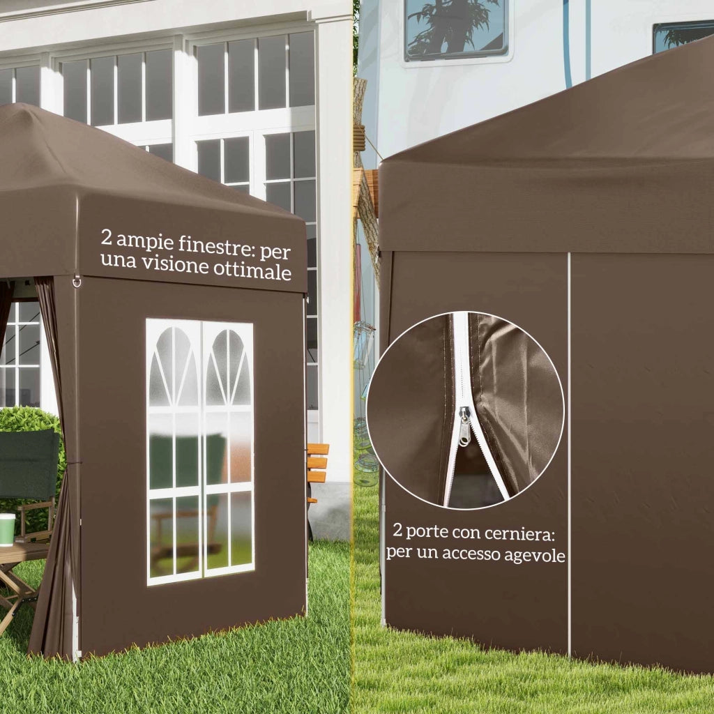 Gazebo Pieghevole 2x2 m ¨C zephmum ¨C Marrone, Metallo e Poliestere, con 4 Pareti Rimovibili e Borsa