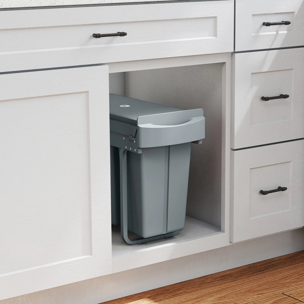Bidone per rifiuti estraibile con 2 contenitori rimovibili ¨C zephmum ¨C 30 litri, metallo, grigio