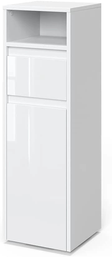Mobiletto bagno Majest, Bianco lucido, 30.2 x 96.3 cm, per la conservazione di accessori da bagno e combinabile