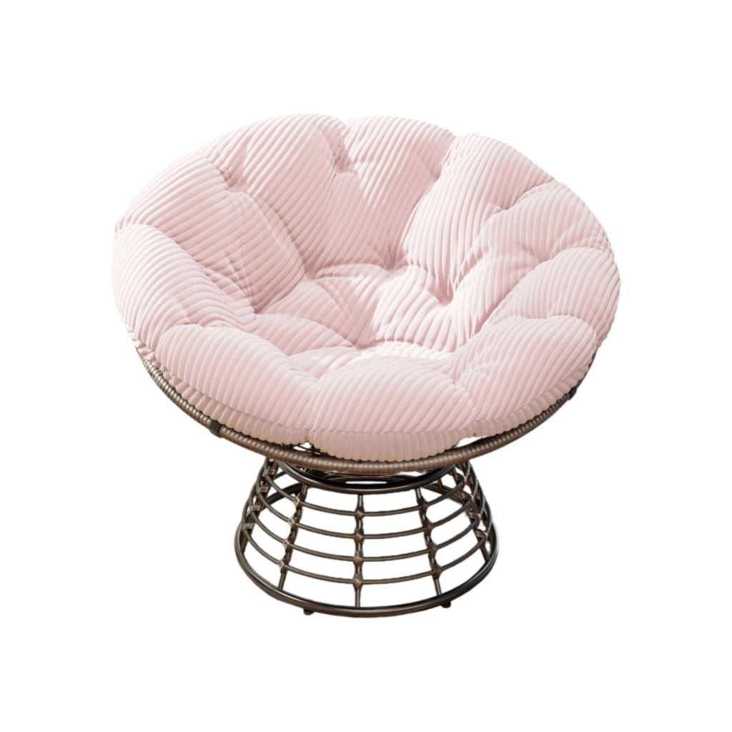 Sedia Papasan girevole 360° ?92x67 cm in acciaio e rattan PE; cuscino rosa