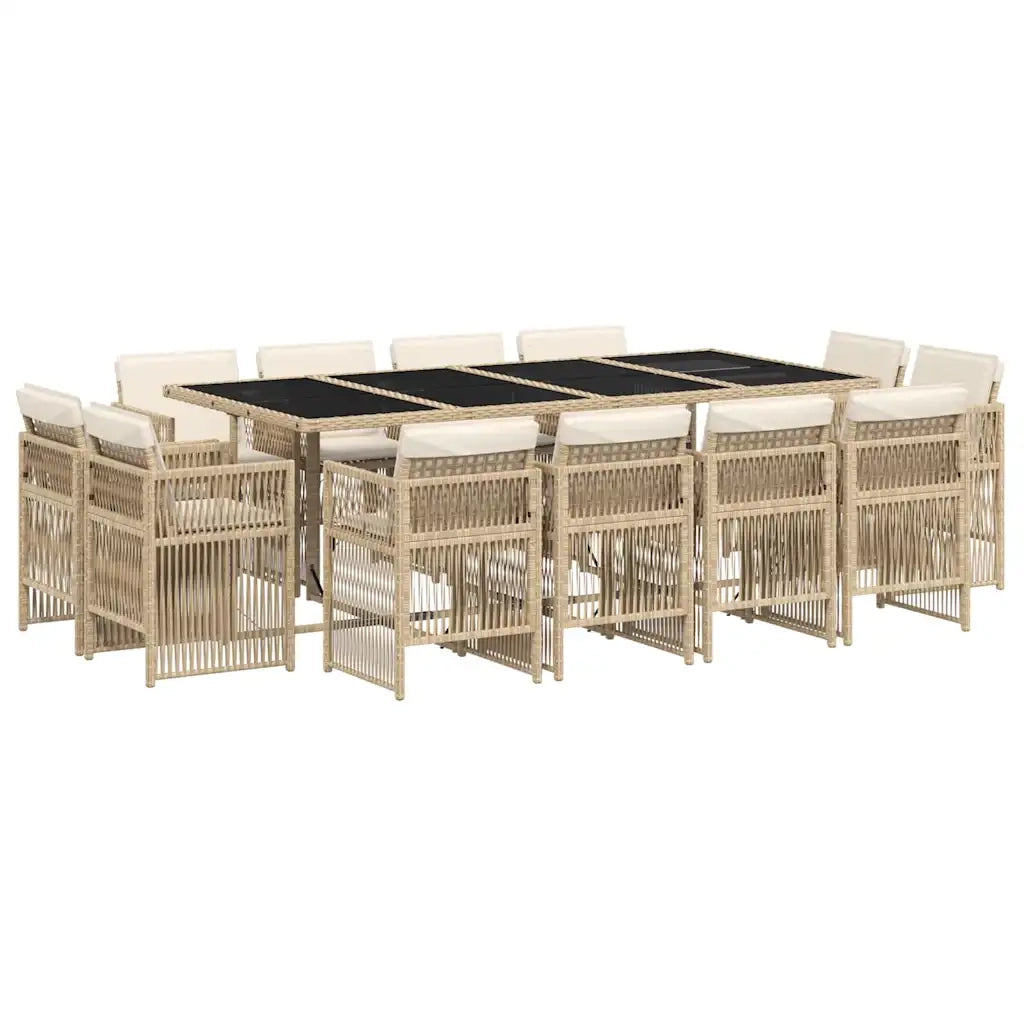 Set da Pranzo da Giardino 13 pz con Cuscini Beige in Polyrattan