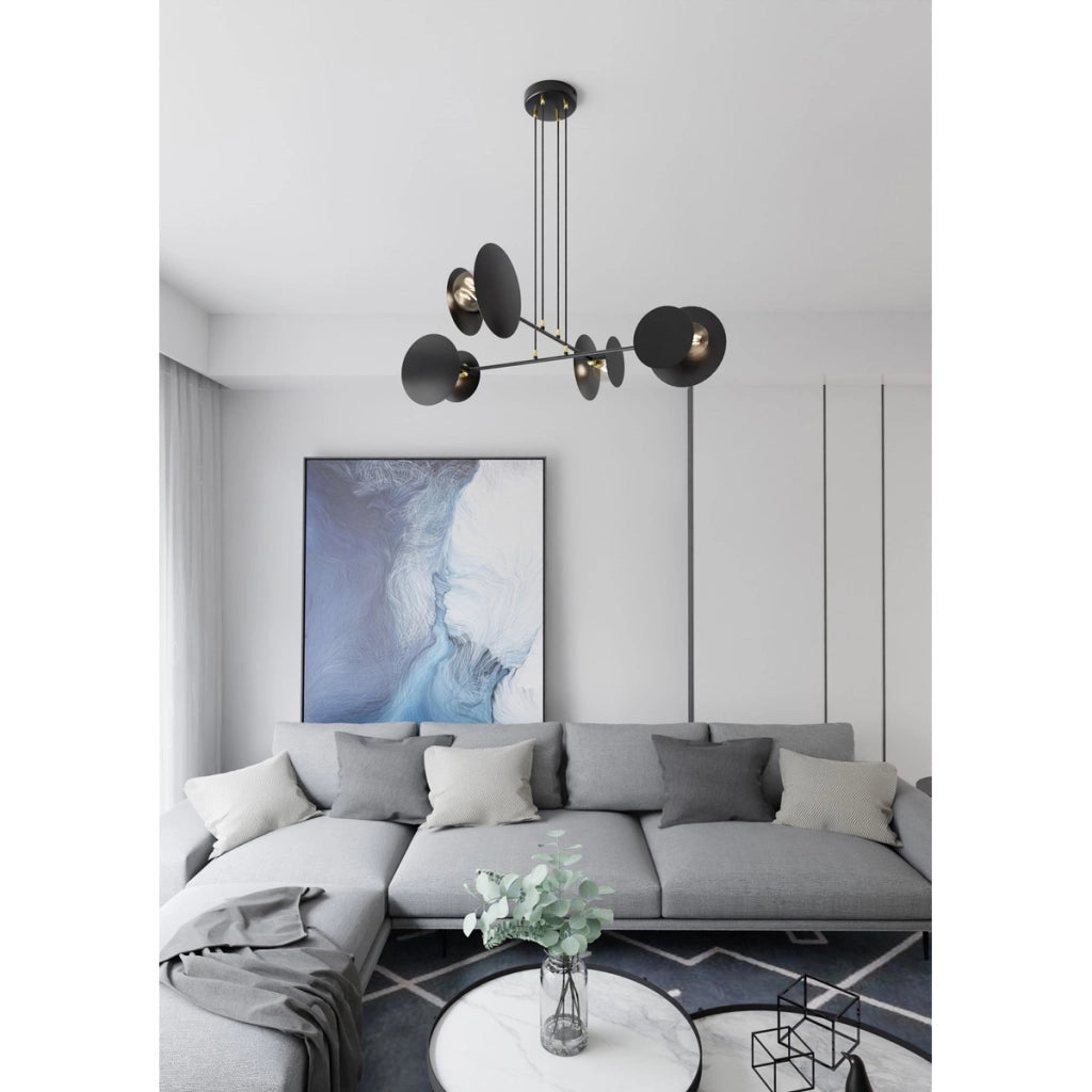 Lampada a sospensione Idea con cerchi geometrici in acciaio nero opaco