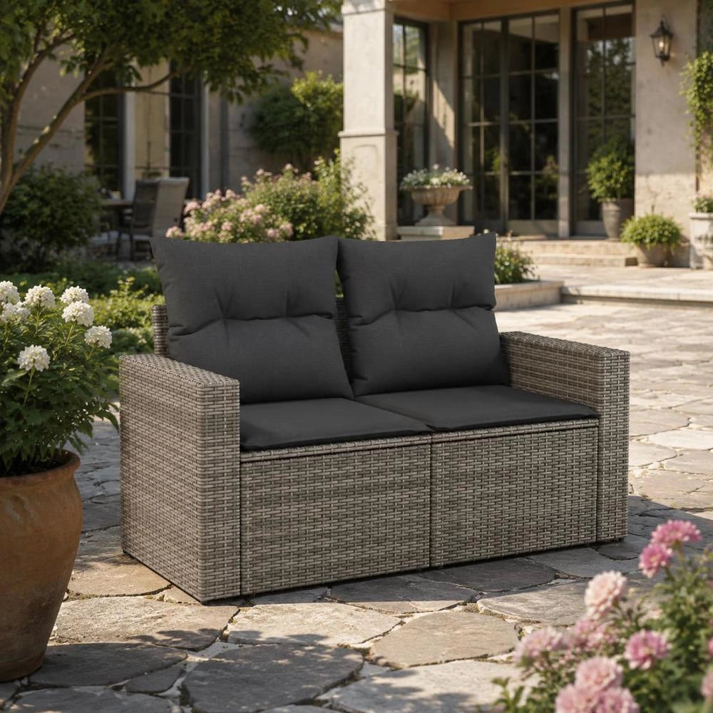 2-seater Garden Sofa With Cushions, Grey Poly Rattan