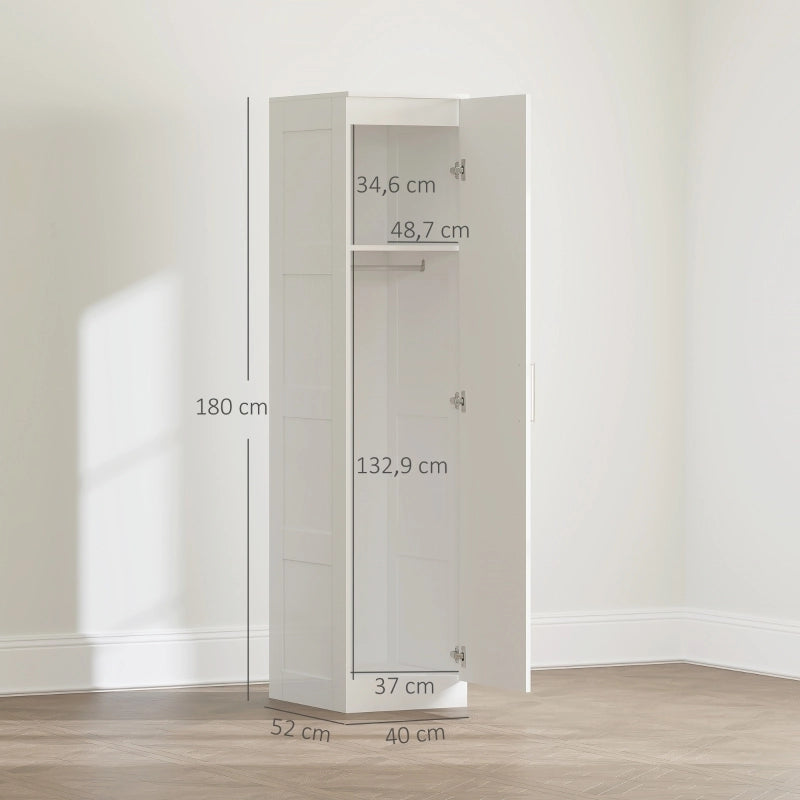 Armadio multiuso con barra appendiabiti, ripiano e porta con chiusura soft-close 40 x 52 x 180 cm bianco