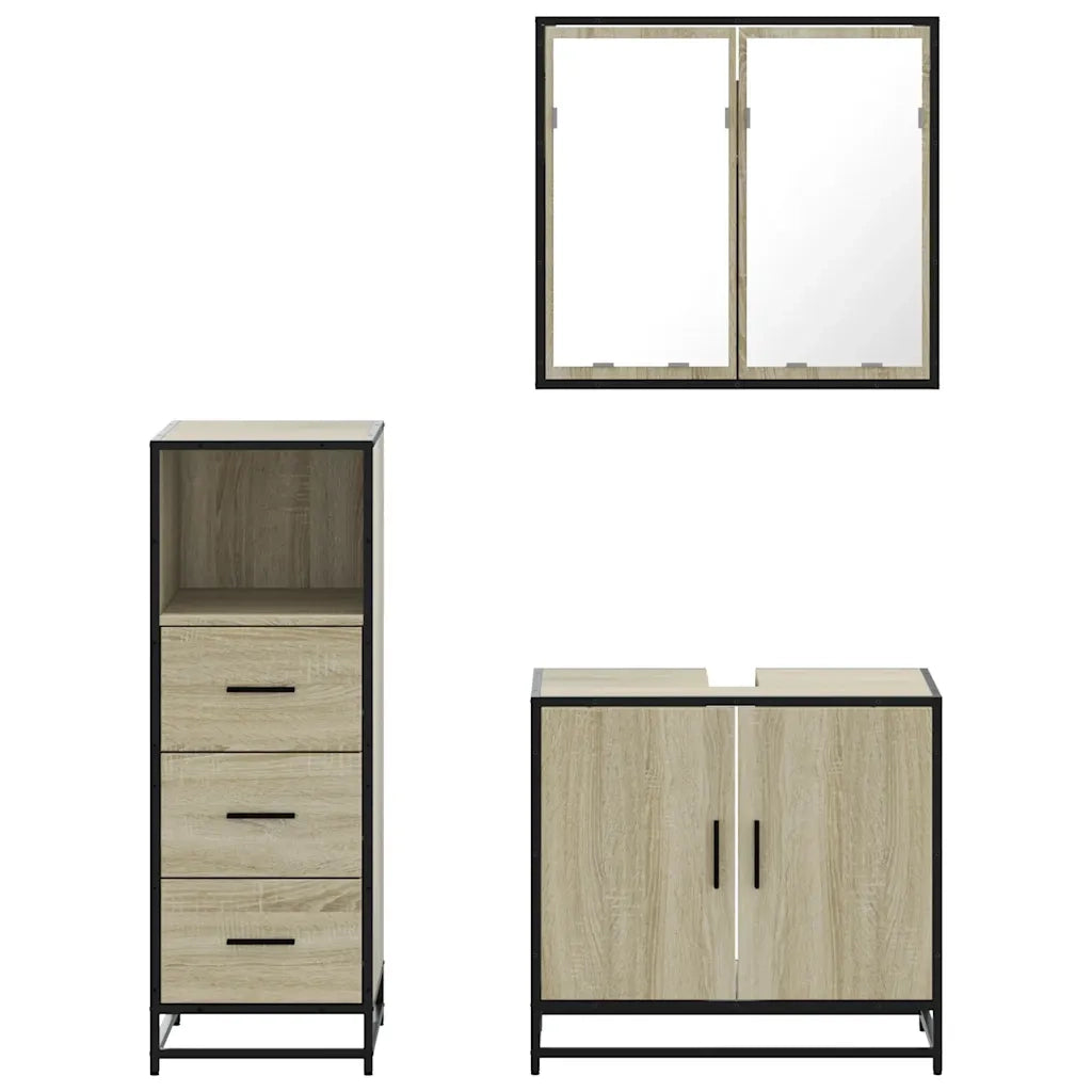 Set Mobili da Bagno 3 pz Rovere Sonoma in Legno Multistrato