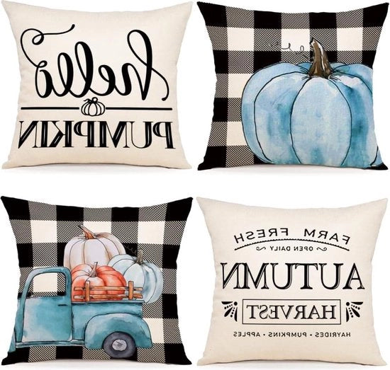 Decorazione autunnale per cuscini lino foglie di acero zucche - divano giardino camera da letto - coperture per cuscini 45 x 45 cm - set da 4