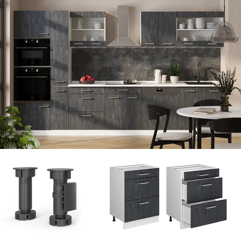 Vicco Mobiletto base per cucina Calcestruzzo nero 60 cm PL Marmo