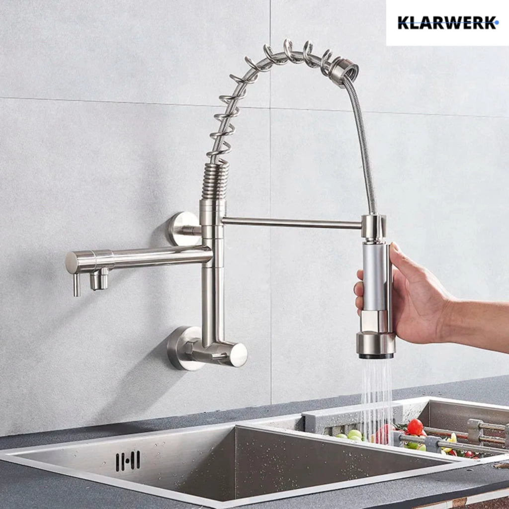 Björn|Catering Rubinetto monoforo a parete per acqua fredda argento| professionale da cucina in acciaio inox due docce| doppio lavello ristorante