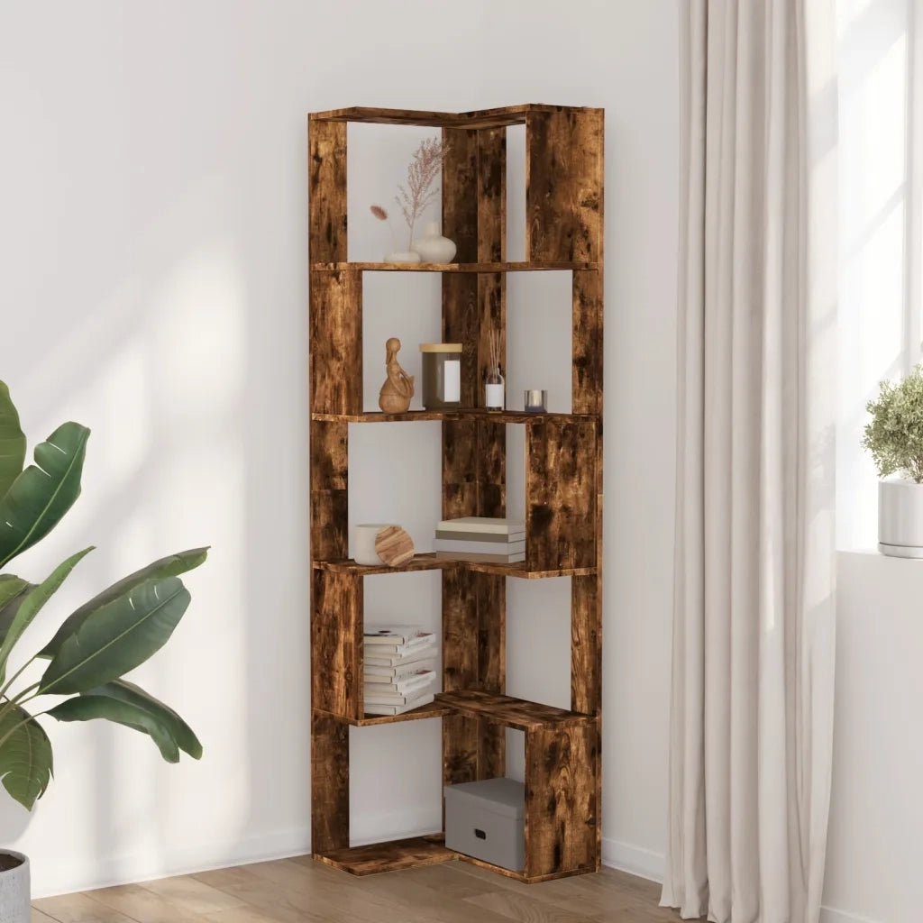 Libreria Angolare 5Ripiani Rovere Fumo 50x50x179 cm Multistrato