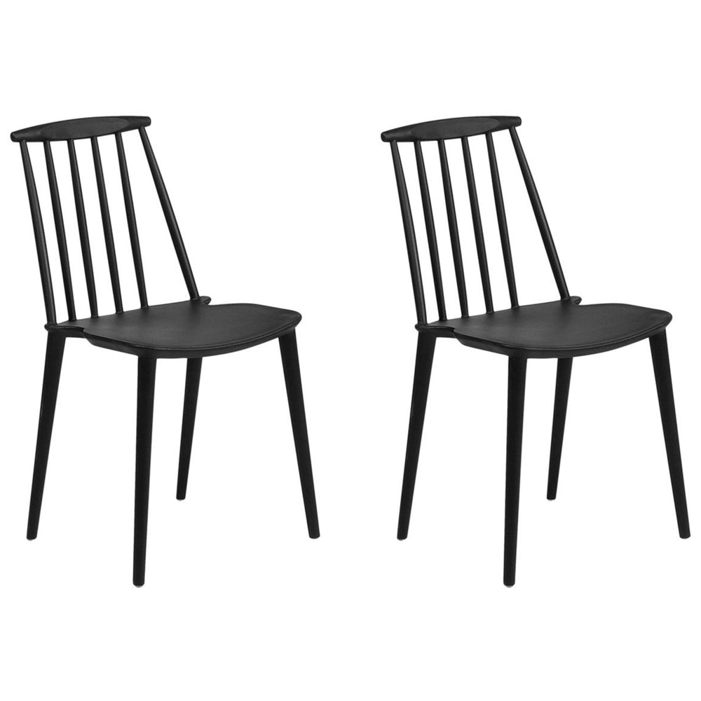 Set di 2 sedie da pranzo in materiale sintetico Nero con schienale a doghe senza braccioli dal design tradizionale