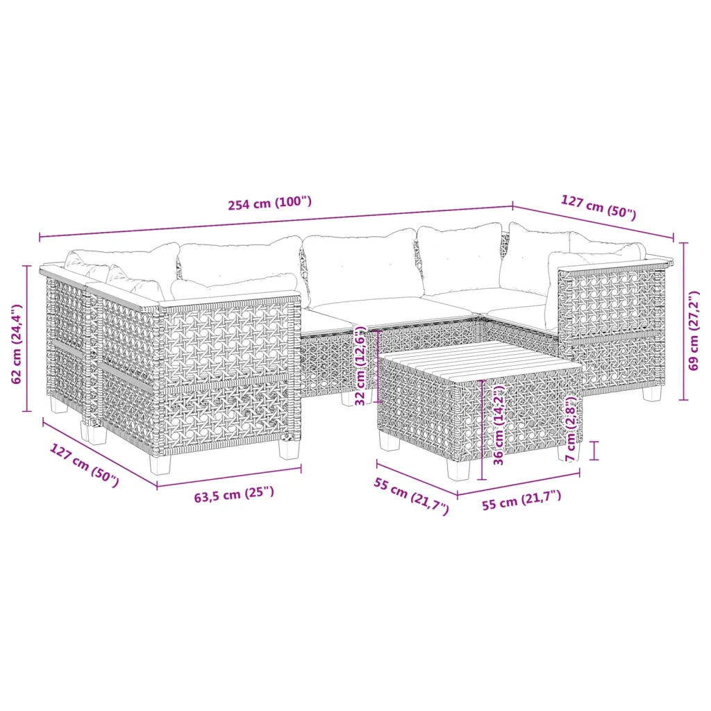 Set Divani da Giardino 7 pz con Cuscini Grigio in Polyrattan 3261747
