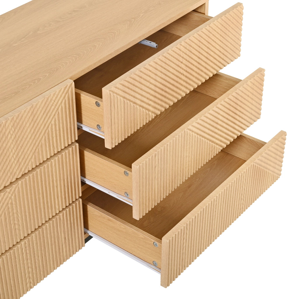 Credenza con 6 Cassetti e Gambe in Metallo; Frontale 3D Geometrico; Stile Moderno; in MDF; Naturale; 115;5??38??75 cm