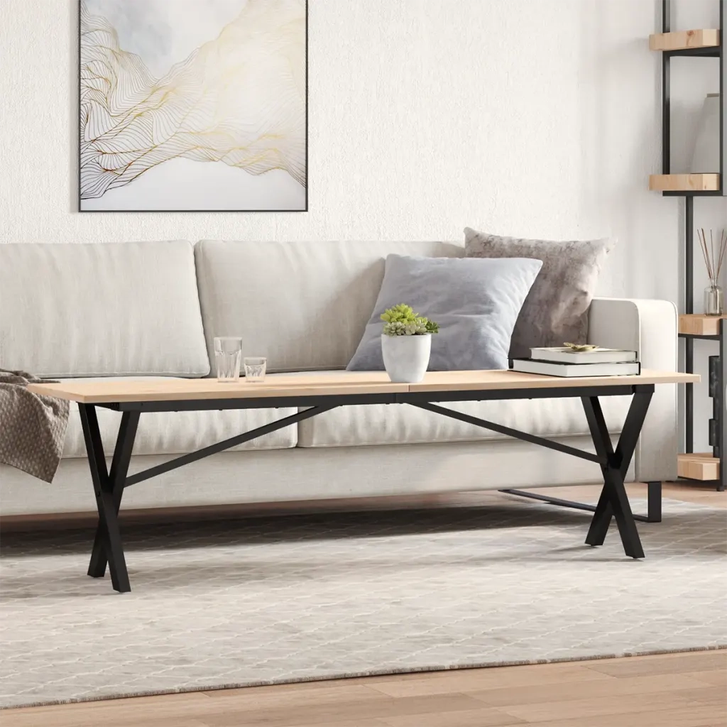 Tavolino Salotto Telaio a X-Tavolino da soggiorno 160x40x45 cm Legno Pino e Acciaio
