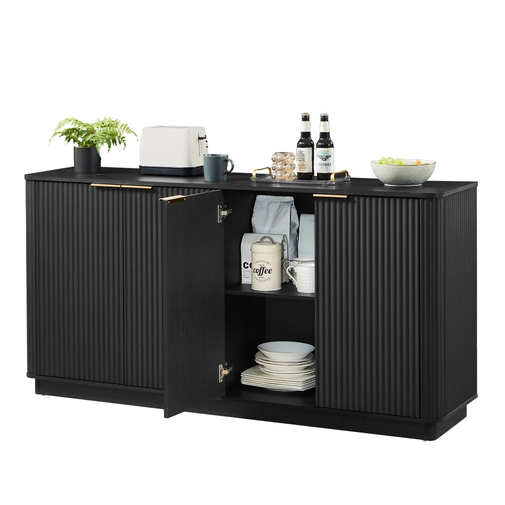 Credenza con 4 ante e 4 vani; ripiani; per soggiorno; in MDF; 160×40×80 cm; nero