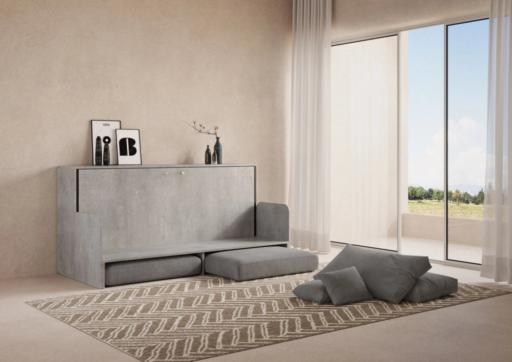 Letto Singolo A Scomparsa Kando Con Divano Con Materasso Cemento e Grigio