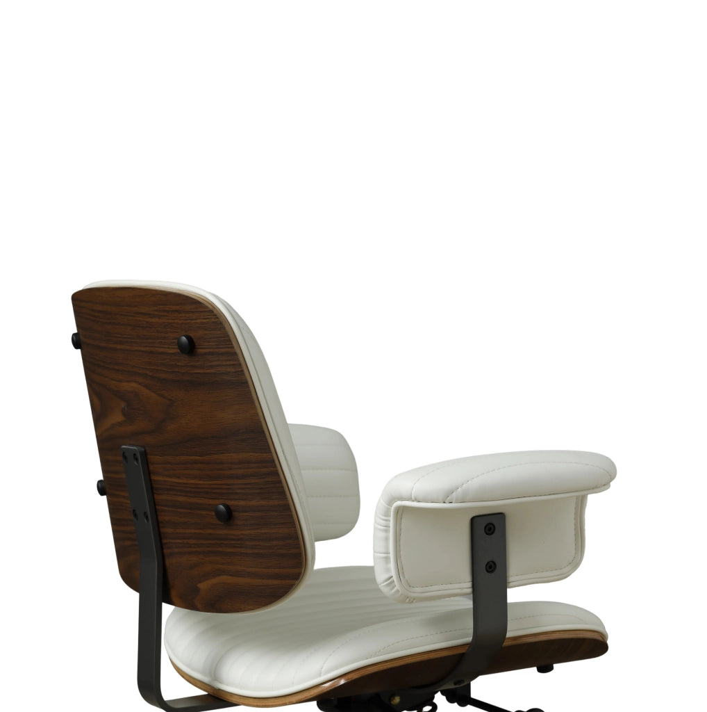 Sedia da ufficio girevole in pelle PU beige con braccioli imbottiti e rotelle