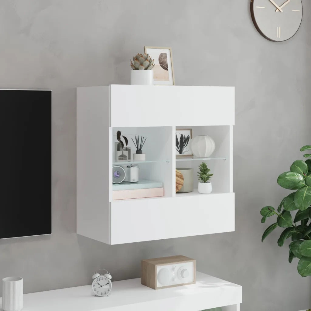 Mobile TV a Parete con Luci LED-Mobile TV a Muro Bianco 58,5x30x60,5 cm