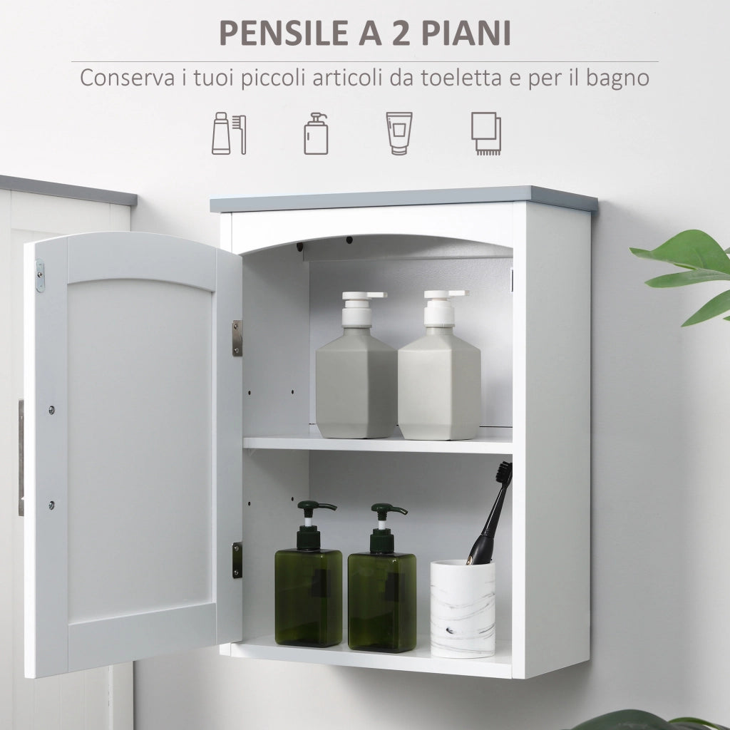 MOBILE BAGNO A UN'ANTA CON MENSOLA REGOLABILE 41X18.5X52CM BIANCO E GRIGIO