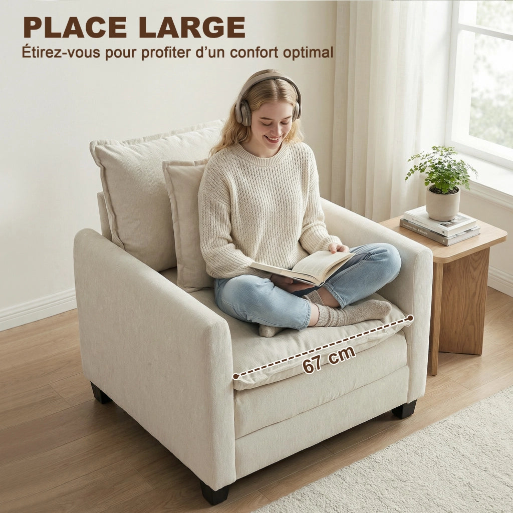 Poltrona con poggiapiedi ¨C zephmum ¨C crema 85x128x86