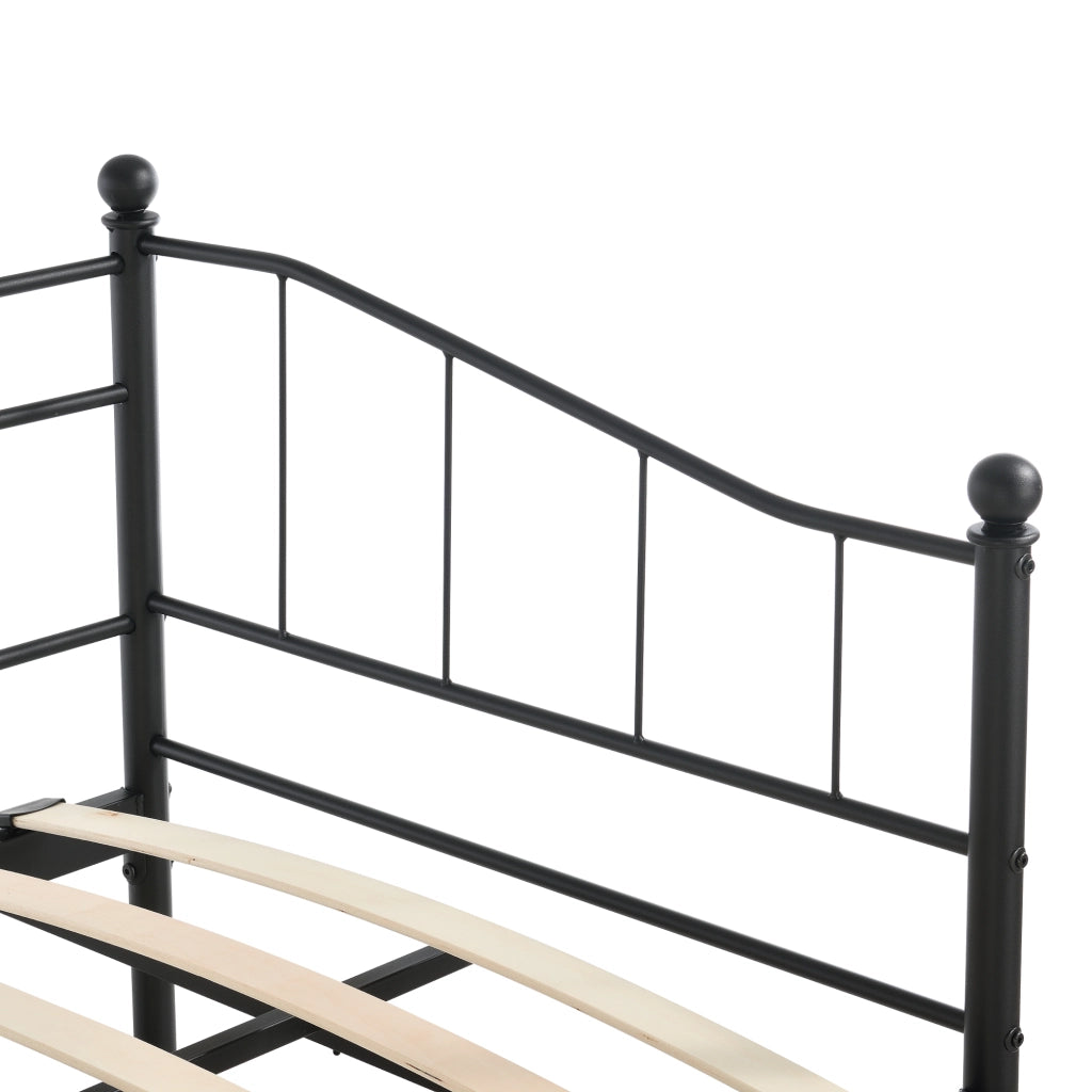 Divano in Metallo con Cornice Decorativa + Letto di Complemento con Gambe Pieghevoli e 4 Ruote, Sofa a 2-3 Posti di Seduta  e Secondo Letto Salvaspazio - Nero