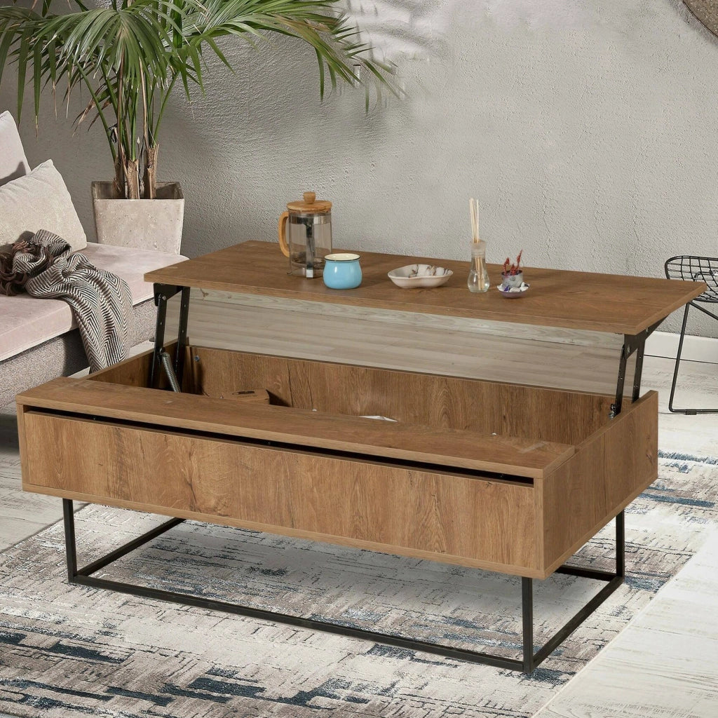 Tavolino da salotto Barghe, Tavolo basso da caffè, Portariviste per divano, Ripiano da soggiorno, 120x60h43 cm, Noce e Nero