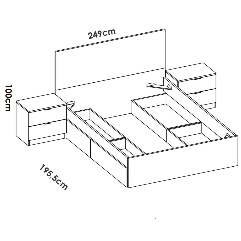 Letto matrimoniale Usman, Sommier per camera da letto, Giroletto per stanza, Struttura porta materasso, 269x205 h100 cm, Bianco