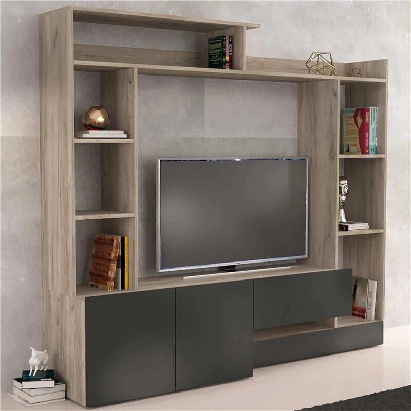 PARETE SOGGIORNO ENTRY ANTRACITE E OLMO 180 X 28/40 X H165 CM