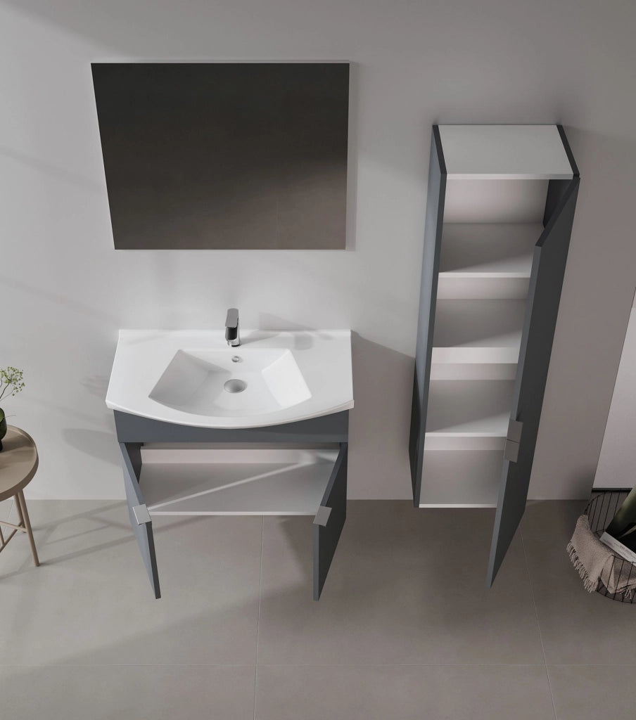 Set mobile lavabo con specchio (2 pezzi) "Purus 80" - 80 x 50 x 58 cm - Antracite opaco