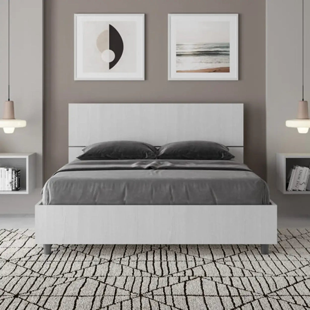 Letto matrimoniale francese contenitore 140x190 testata inclinata bianco frassino Demas