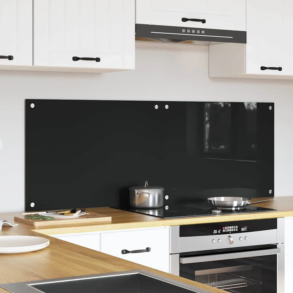 Rivestimento da Cucina 2 pz-Set di 2 Paraschizzi per Cucina Nero 70 x 50 cm vetro temperato