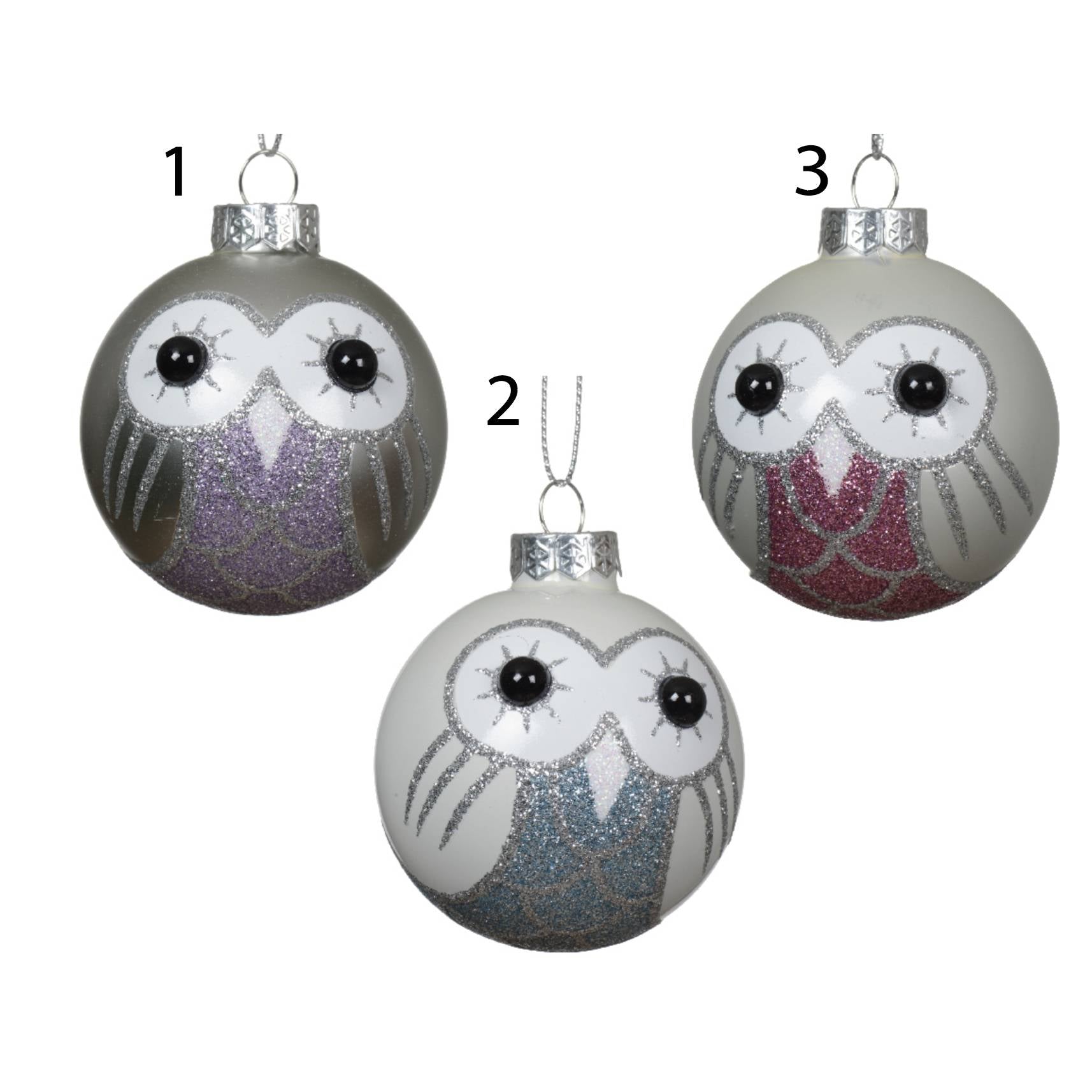 PALLINA DI VETRO CON GUFO 3COL