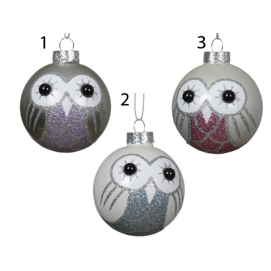 PALLINA DI VETRO CON GUFO 3COL