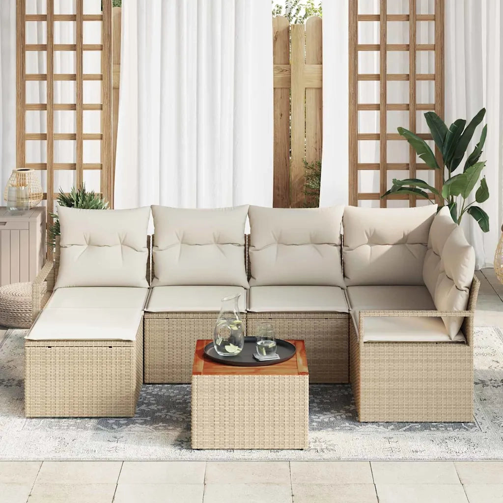 Set Divano da Giardino con cuscino 7 pcs Beige polyrattan