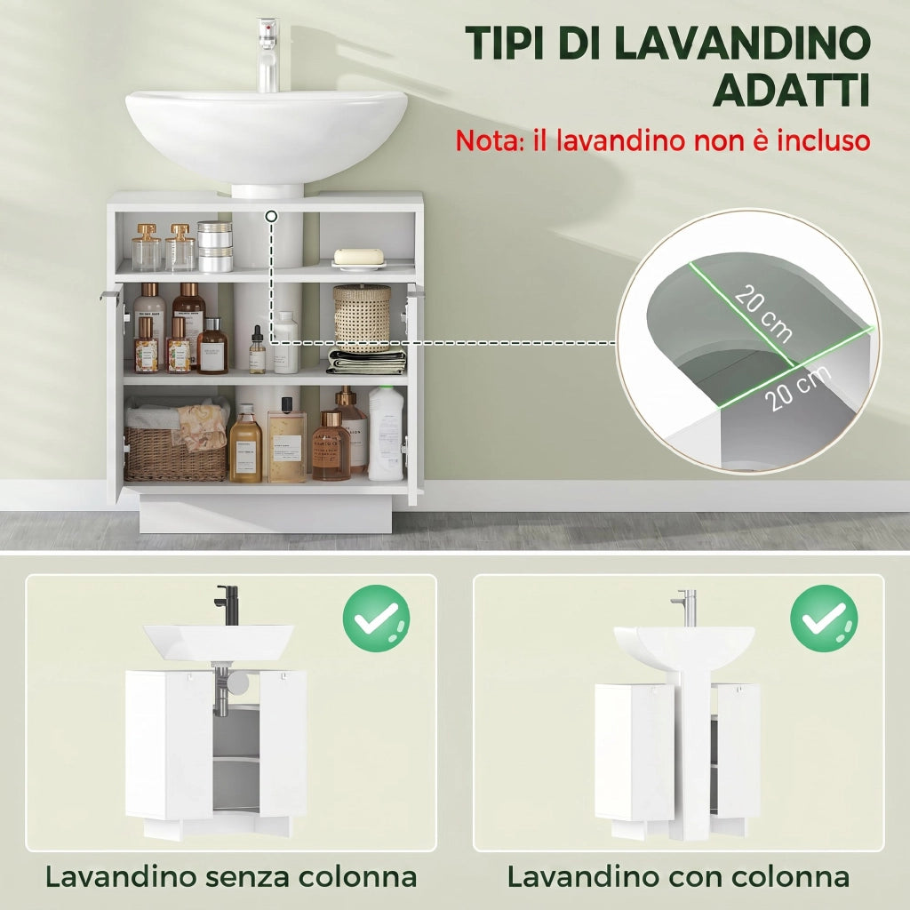 Mobile Sottolavabo Bagno con Ripiano Regolabile ¨C Zephmum ¨C Legno 60x33x63 cm Bianco