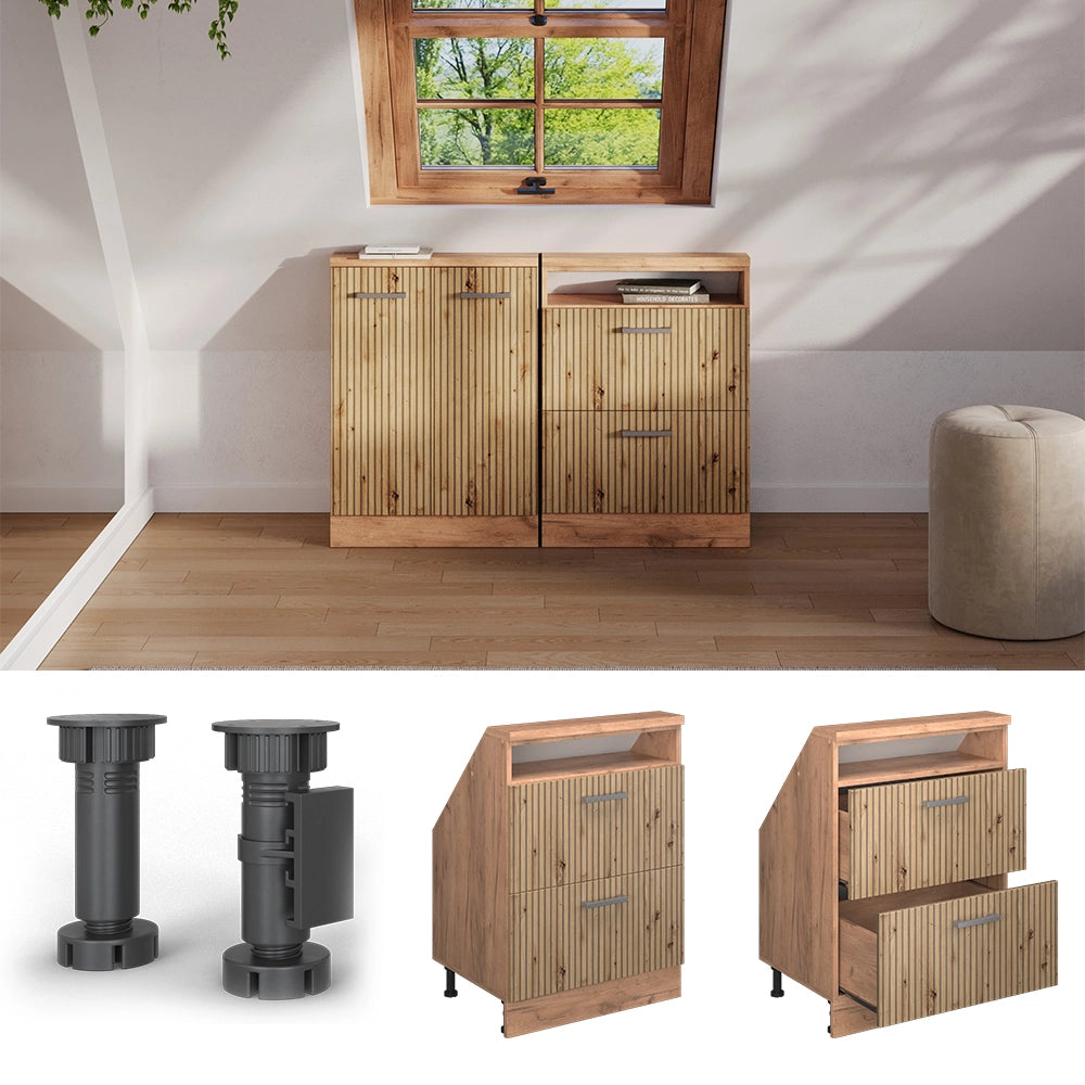 Mobile sottotetto Rion Rovere artigianale/Rovere dorato con 2 cassetti Vicco