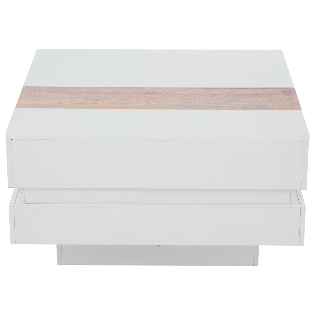Tavolino da caffè 70x70x39 cm; piano estraibile con vano nascosto; pannello truciolare bianco