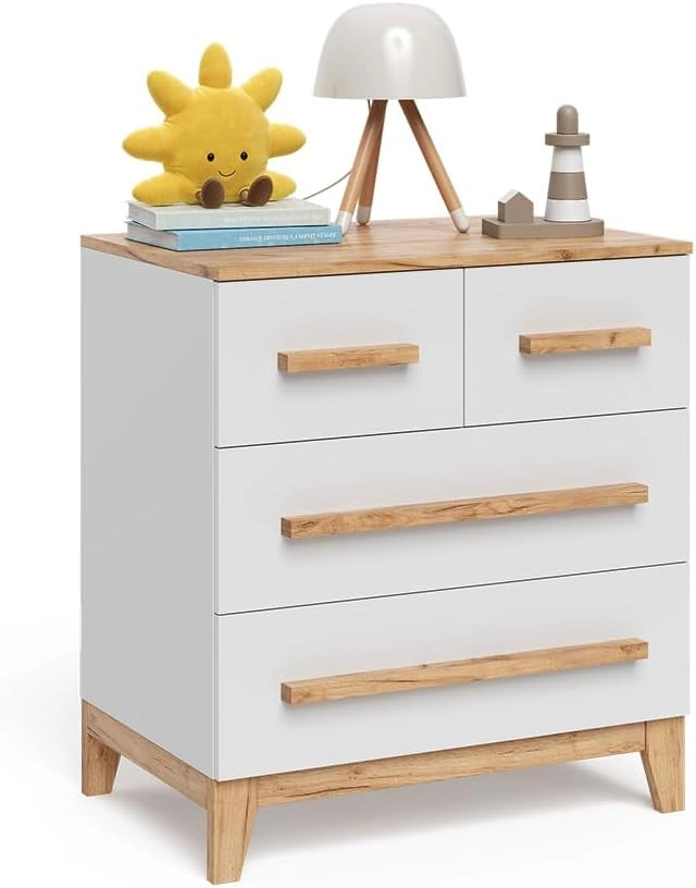 Cassettiera per camera da letto Malia, Bianco/Artisan, 80 x 88 cm con 4 cassetti, per riporre e combinabile con mobili Malia