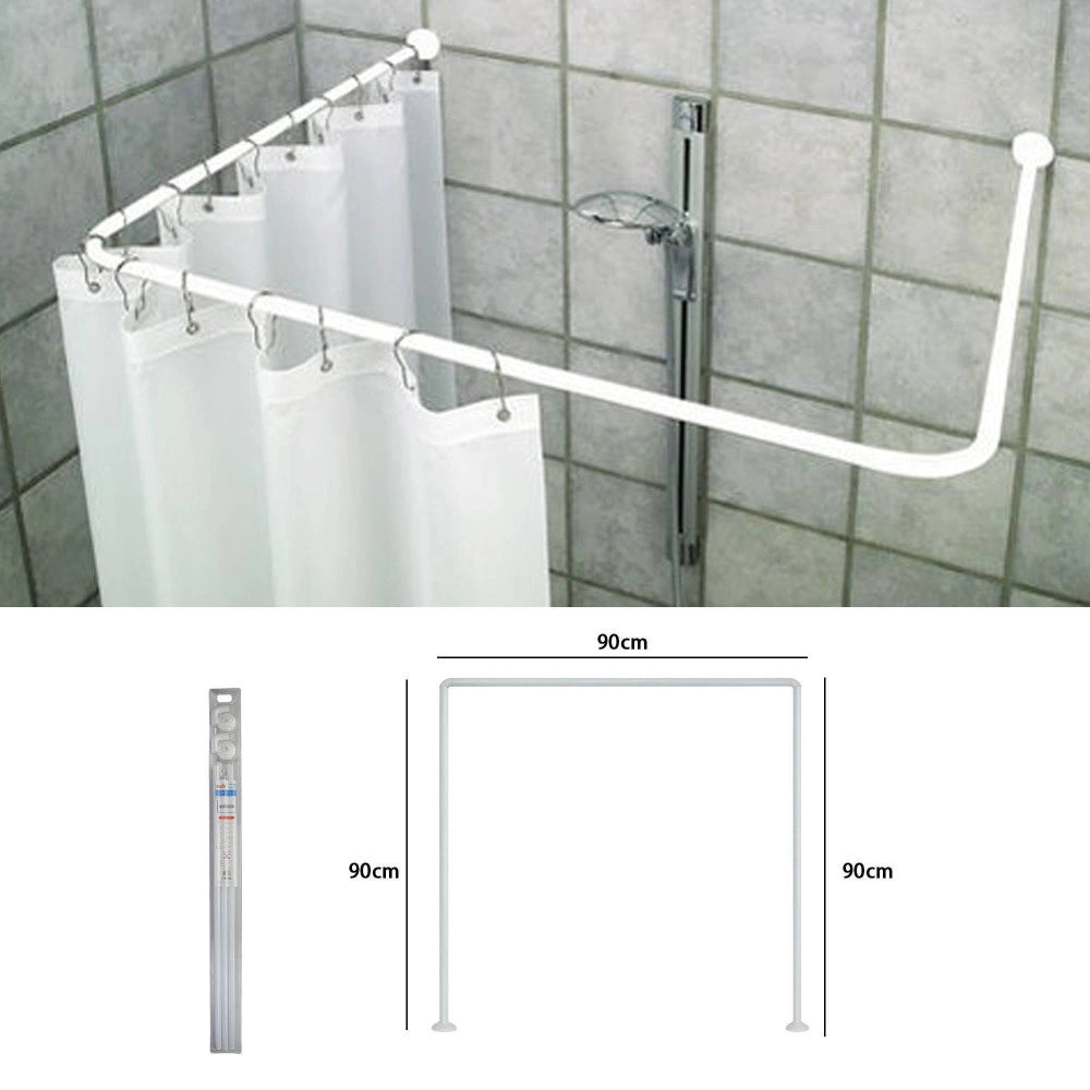 Trade Shop - Supporto Tenda Doccia In Acciaio Bianco Bagno 90x90x90 Bastone Asta Telaio Curvo -