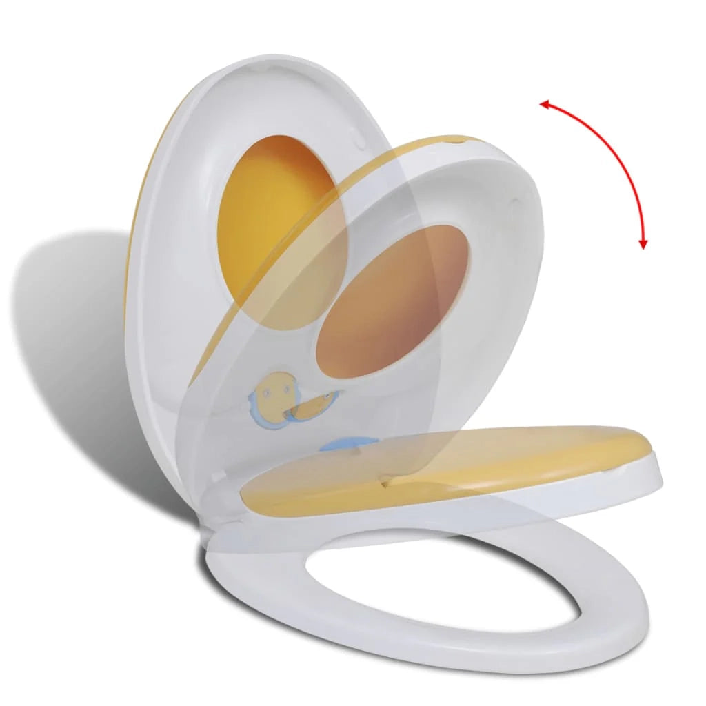 Sedile WC con chiusura ammortizzata per adulti e bambini bianco e giallo 02_0002893