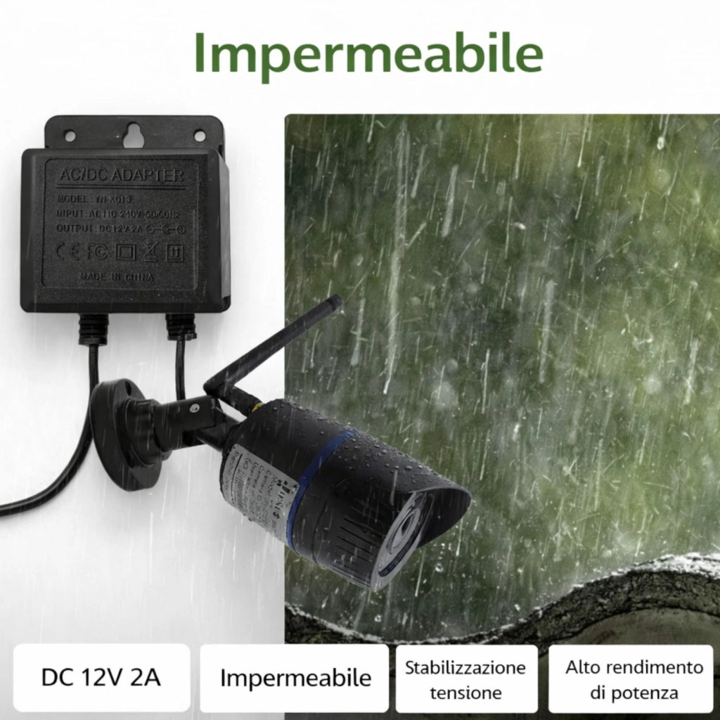 Alimentatore 12V 2A Stabilizzato Impermeabile per Telecamere CCTV LED 5.5x2.1