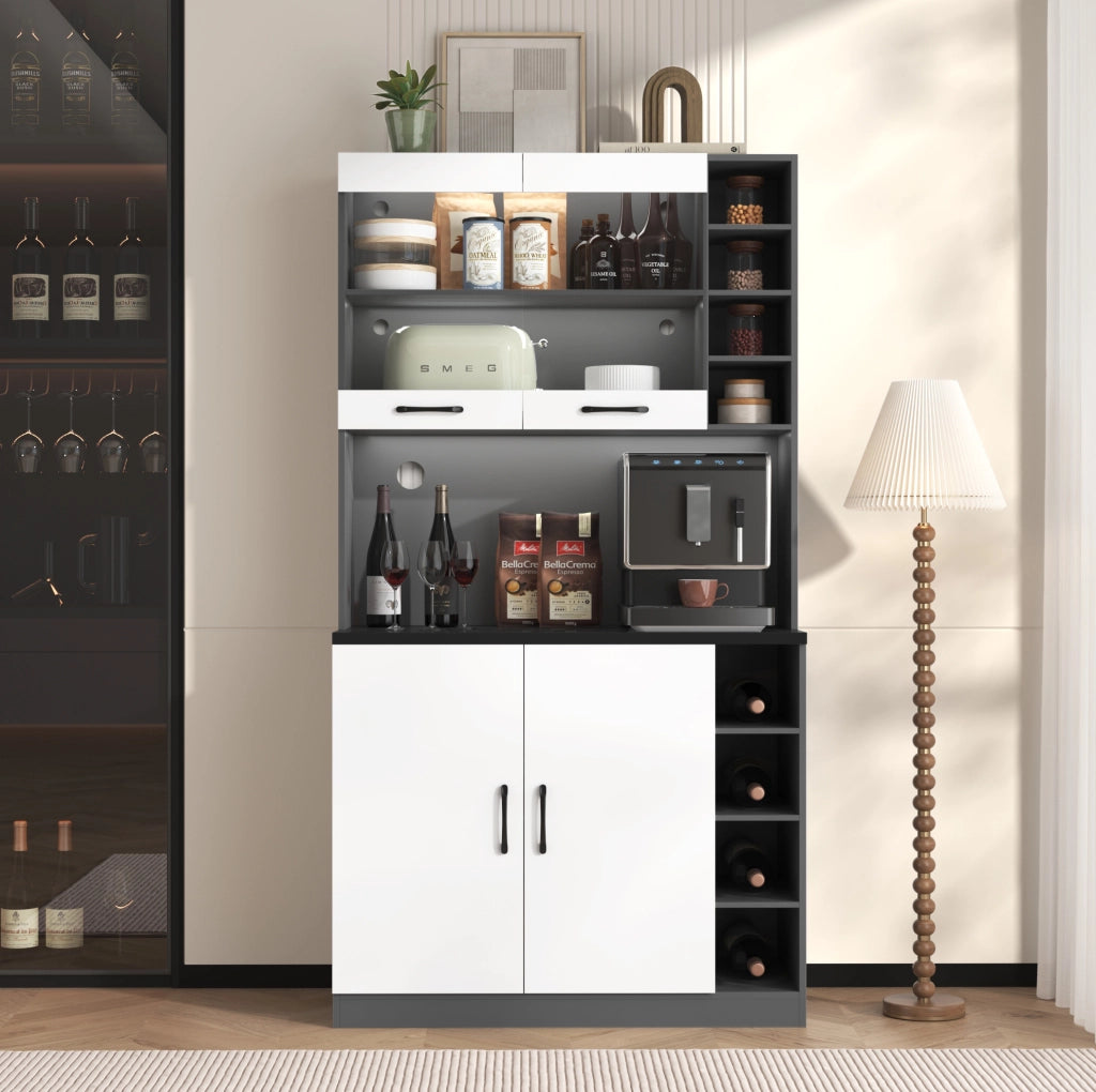 Credenza cucina 100x47x187 cm con illuminazione LED; vetro rinforzato; MDF; grigio bianco
