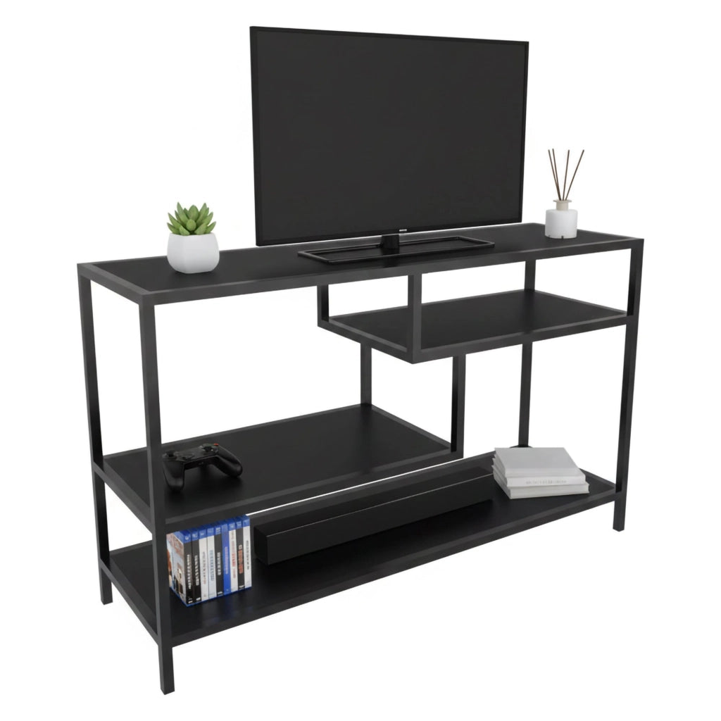 Mobile porta TV Ivette, Credenza da soggiorno, Armadio basso per TV, Base parete attrezzata, 120x39h75 cm, Antracite e Nero