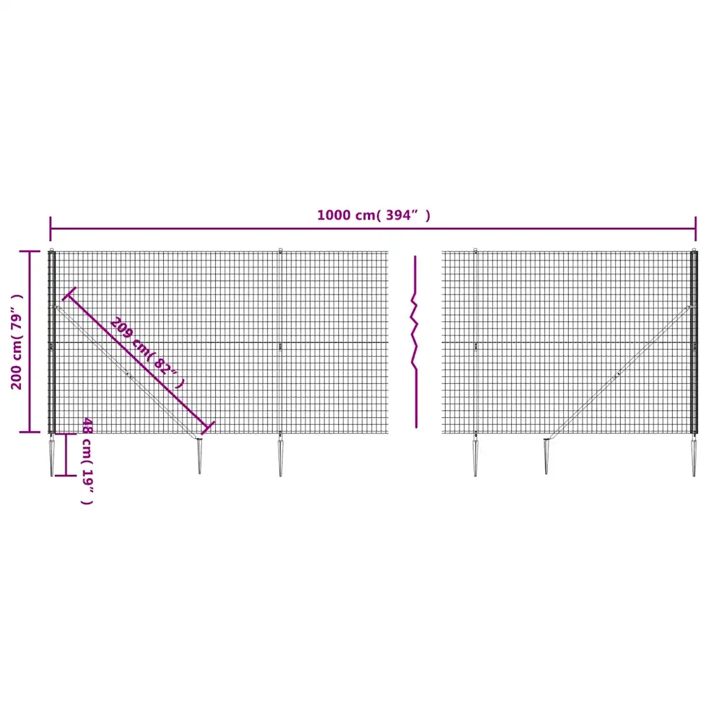 Recinzione Metallica con Picchetti Ancoraggio Antracite 2x10 m 154246