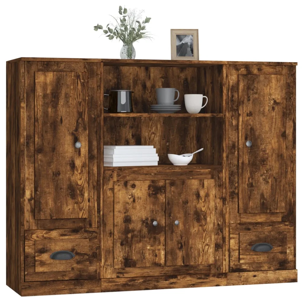 Credenze 3 pz Rovere Fumo in Legno Multistrato 3185316