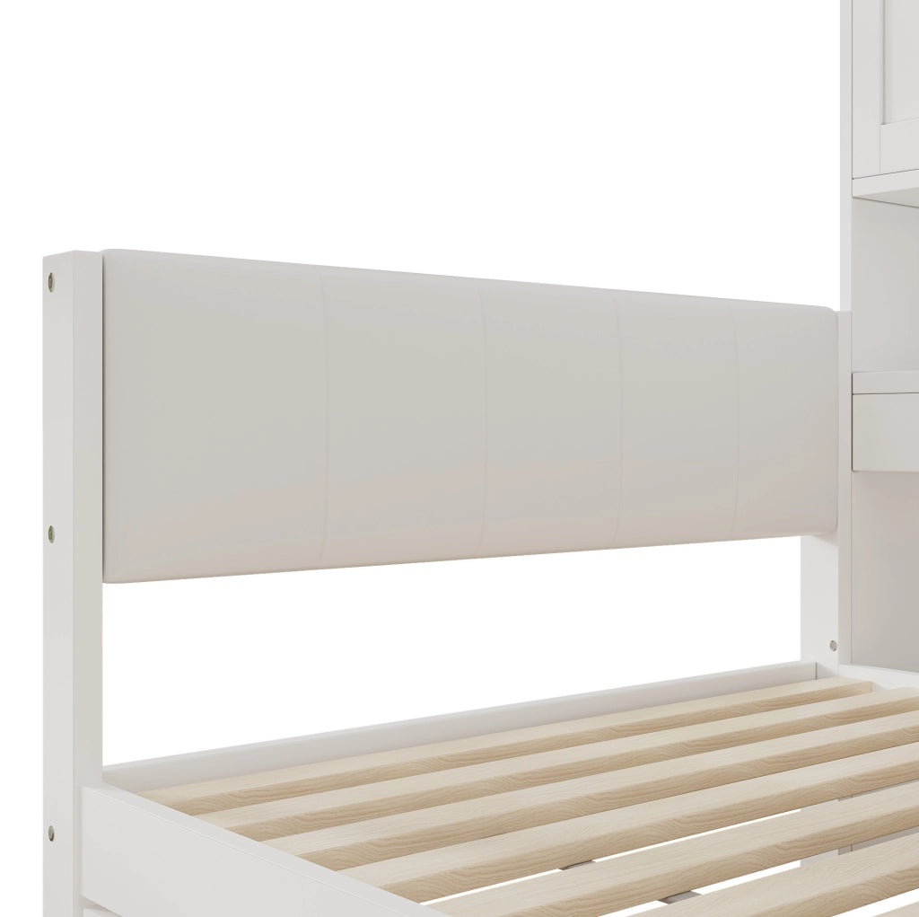 Letto singolo 90x200 cm con contenitore; LED; prese USB e testiera in PU bianco