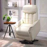 Poltrona Elettrica Alzapersone Reclinabile 145°, Poltrona Relax Elettrica in Pelle PU con Telecomando, Tasche Laterali e Poggiapiedi Integrato, Crema