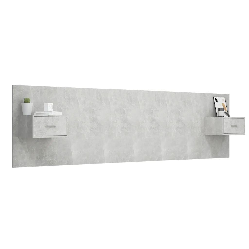 Testiera Letto con Comodini-Testiera con Contenitore in Legno Multistrato Grigio Cemento 247520