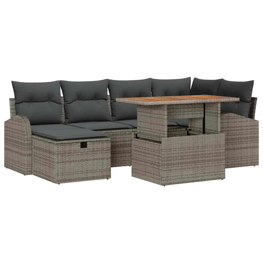 Set Divano da Giardino 7 pcs Grigio polyrattan
