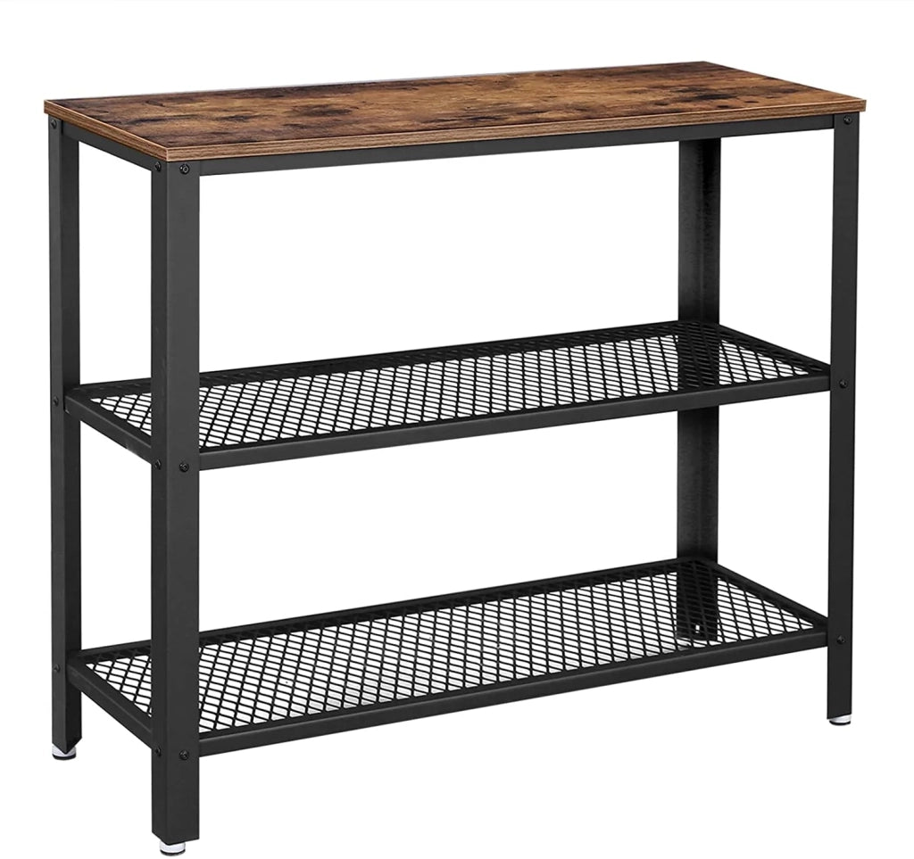 Consolle tavolino buffet con 2 ripiani a traliccio per soggiorno corridoio 101,5 x 35 x 80 cm ferro stile industriale marrone scuro 12_0000999